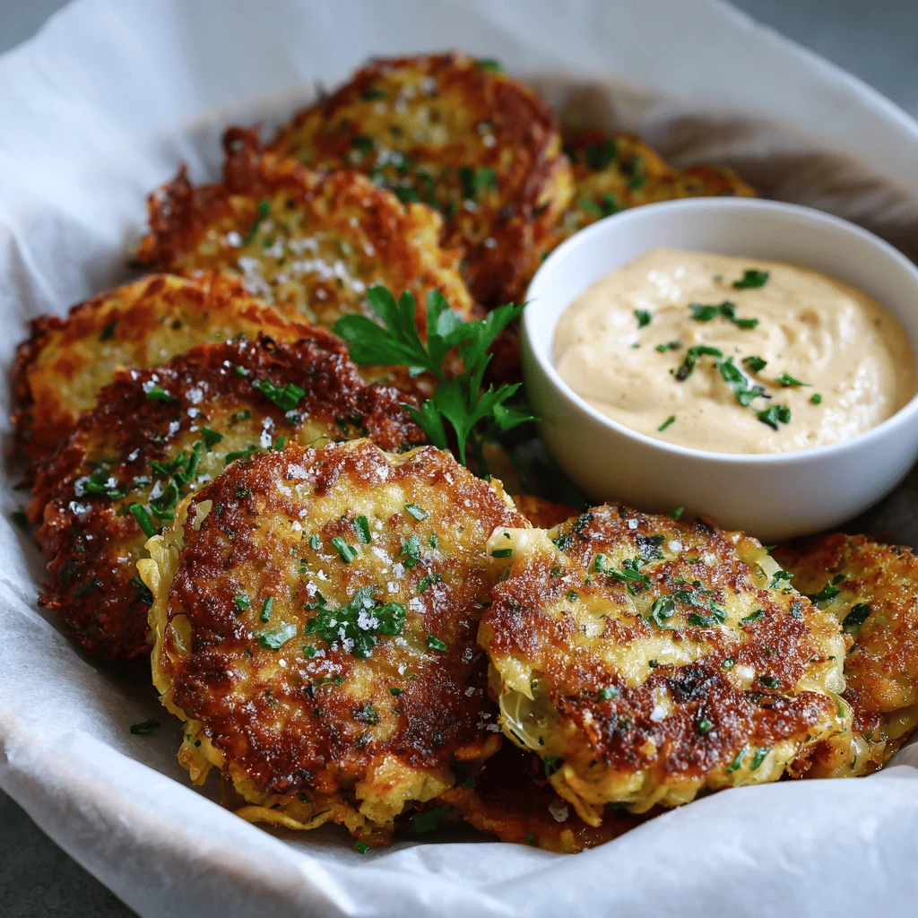 Crispy Parmesan Cabbage Fritters with Roasted Garlic Dip