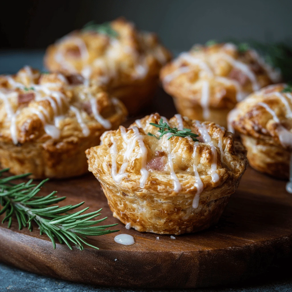 Ham & Gouda Puff Pastry Muffins with Dijon Glaze
