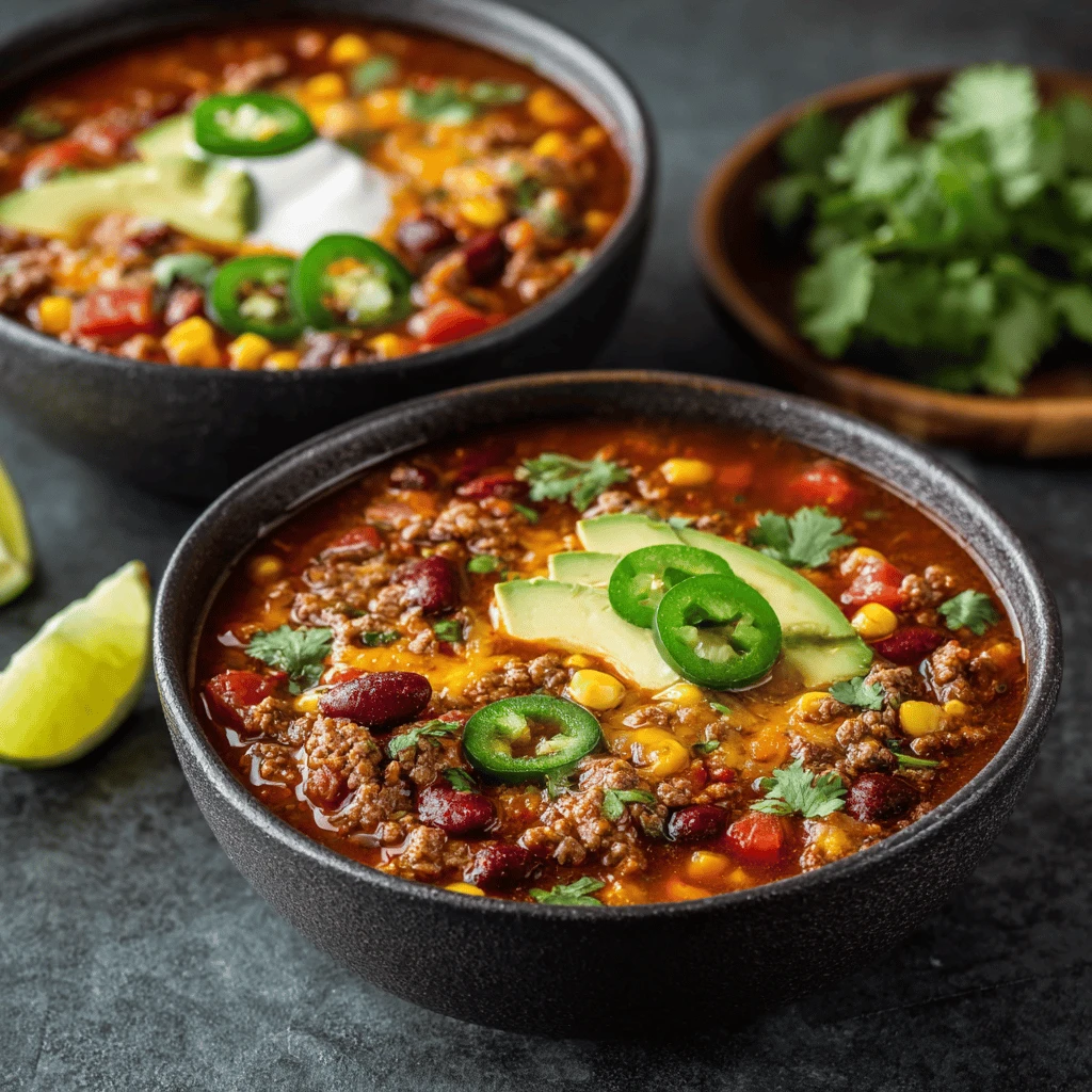 Spicy Taco Soup with Ground Beef