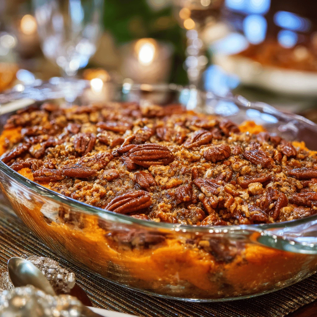 Baked Sweet Potato Casserole with Pecans for Thanksgiving