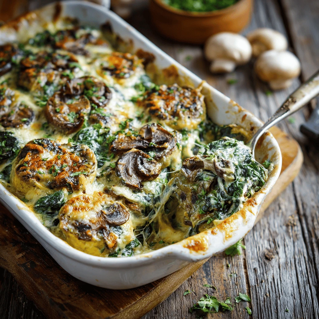 Spinach and Mushroom Gratin: A Creamy, Cheesy Delight