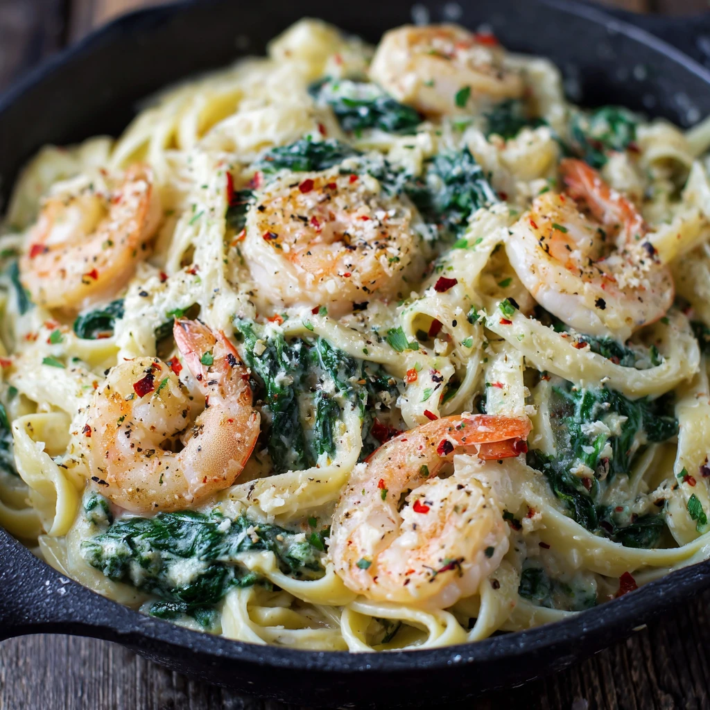 Spinach and Shrimp Alfredo Pasta