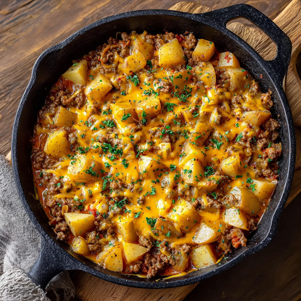 Cheesy Beef and Potato Skillet