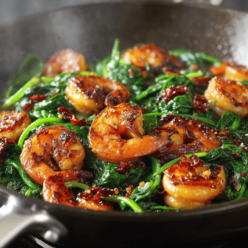 Spinach and Shrimp Stir-Fry with Garlic