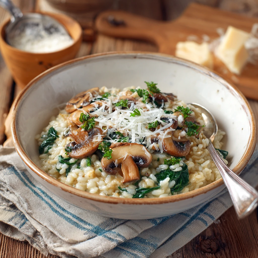 Spinach and Mushroom Risotto with Parmesan