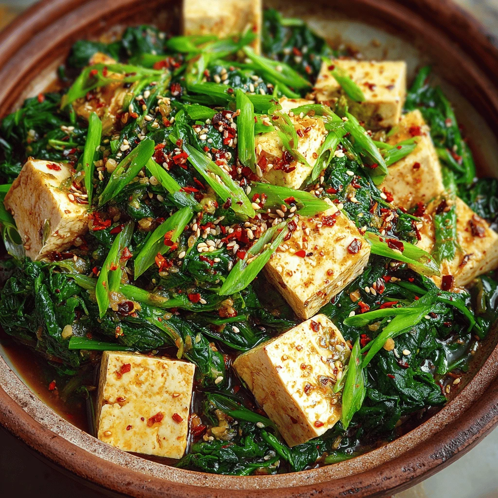 Spinach and Tofu Stir-Fry with Soy Sauce