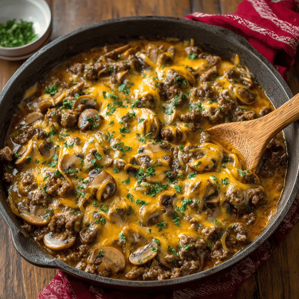 Cheesy Beef and Mushroom Skillet