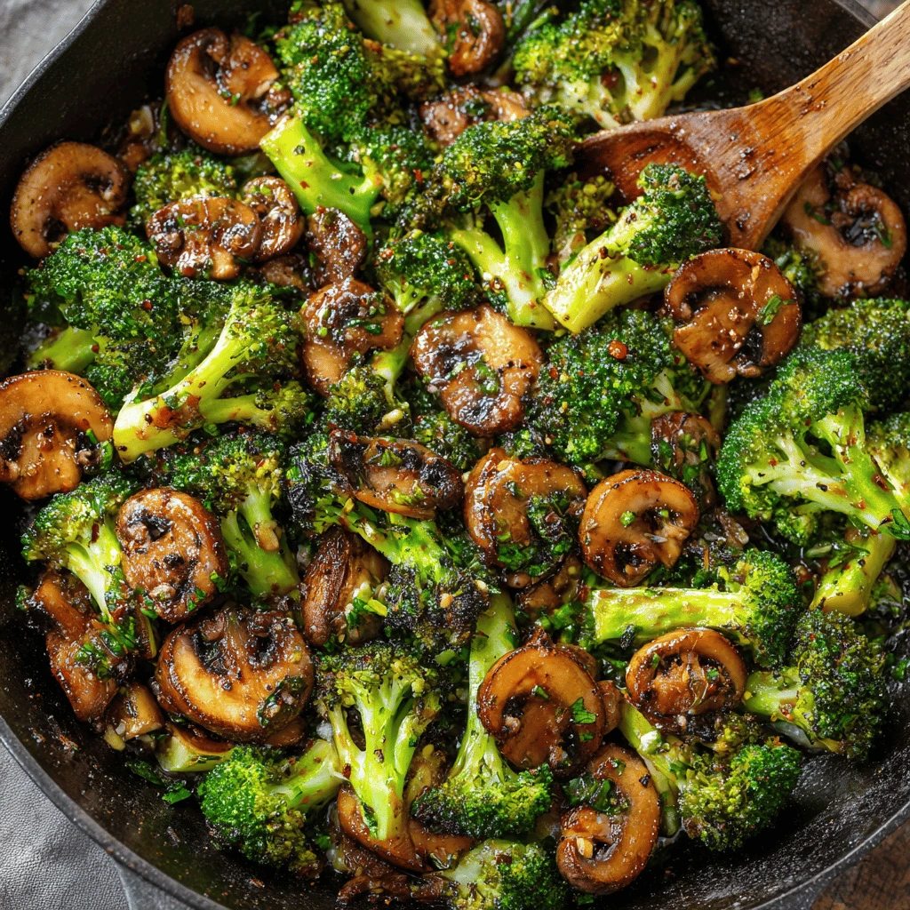 Garlic Butter Broccoli and Mushrooms Skillet