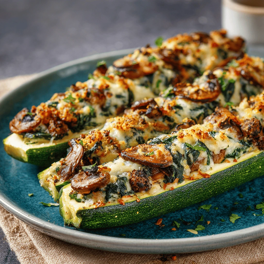Spinach and Mushroom Stuffed Zucchini Boats