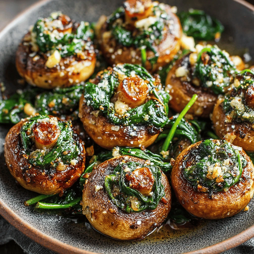 Spinach and Garlic Roasted Mushrooms