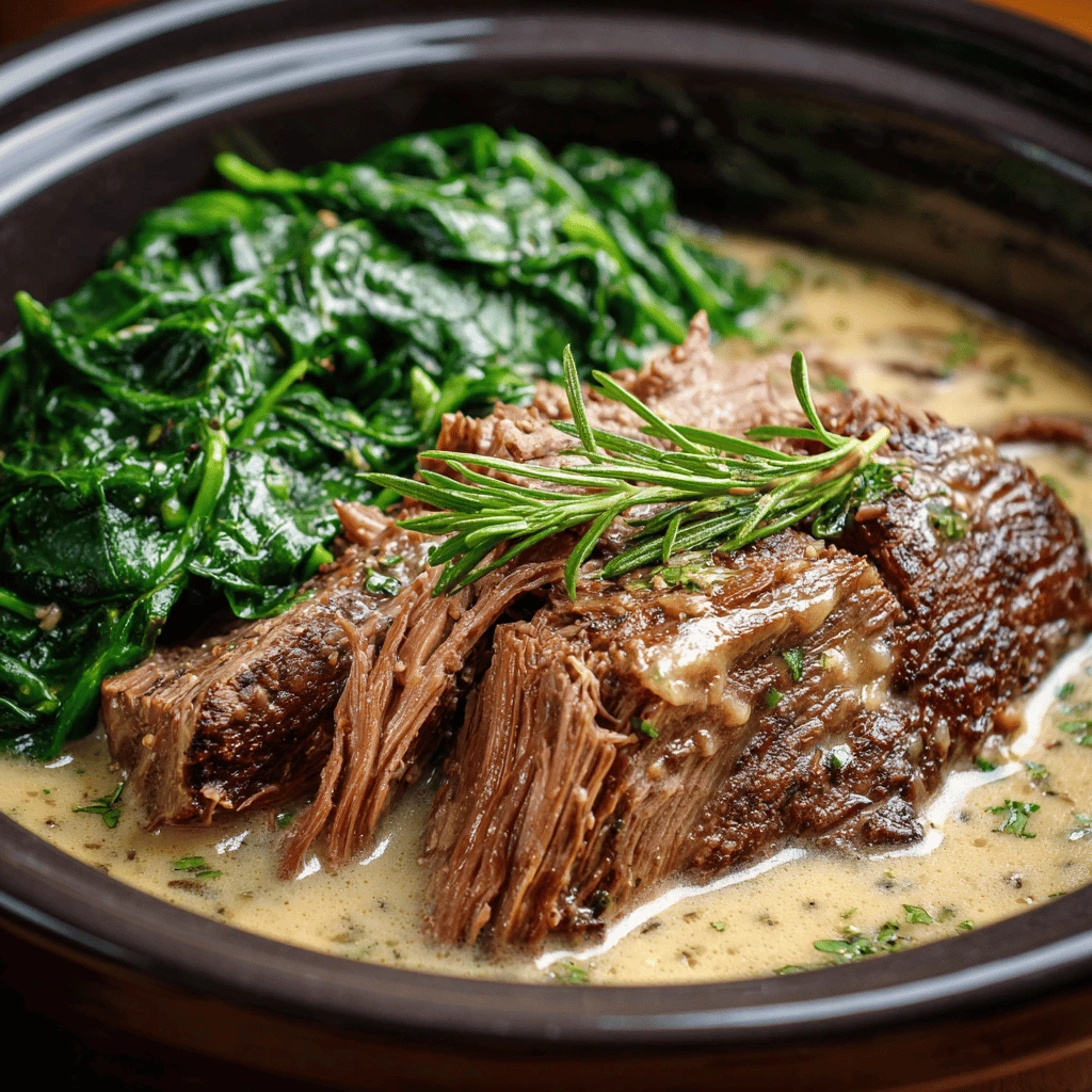 Easy Crockpot Creamy roast and Spinach