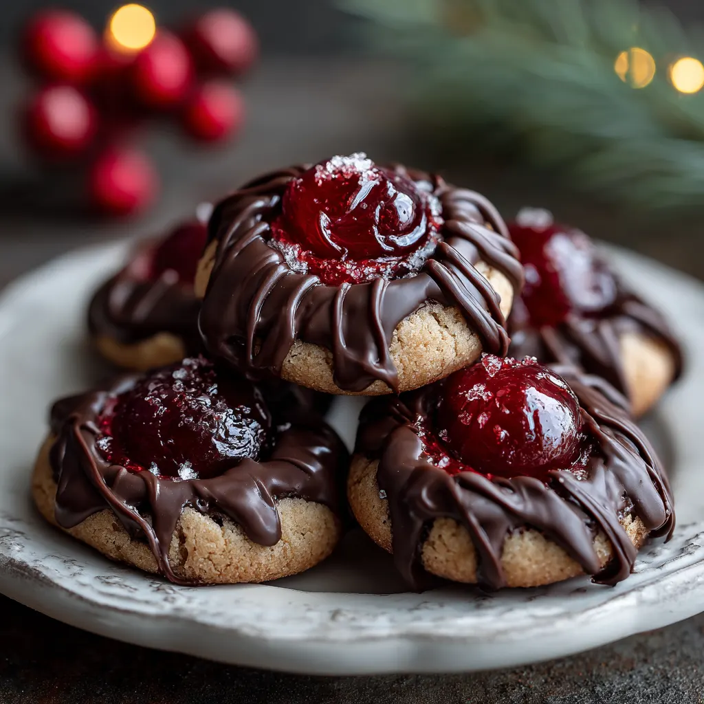 Chocolate Cherry Thumbprint Cookies