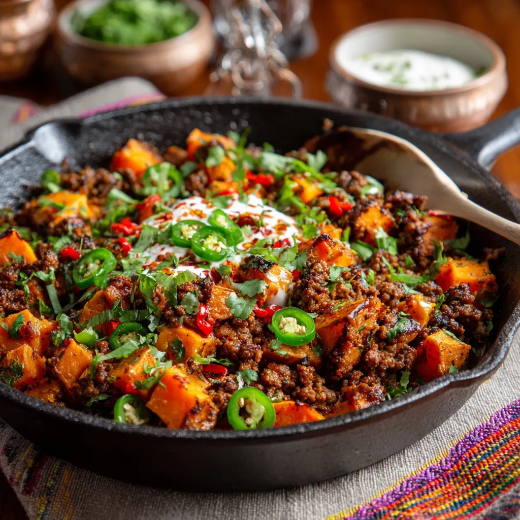 Spicy Beef and Sweet Potato Skillet
