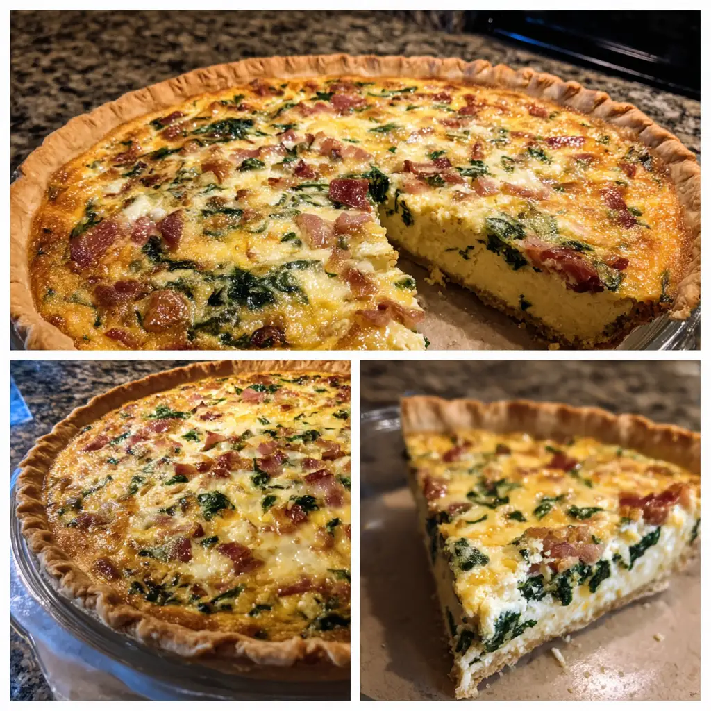 Spinach and Bacon Quiche with Cheese

