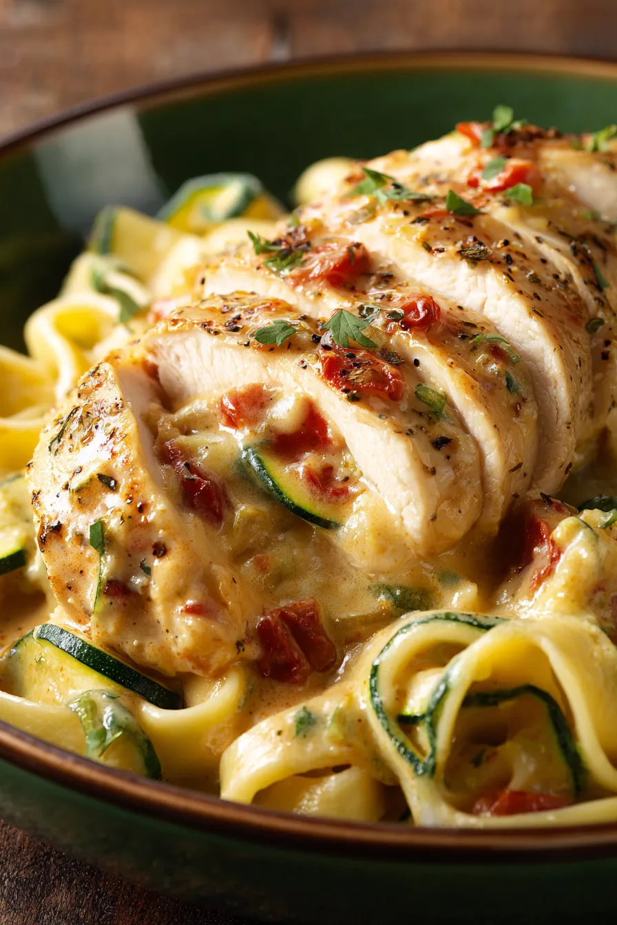 Creamy chicken pasta serving scoop