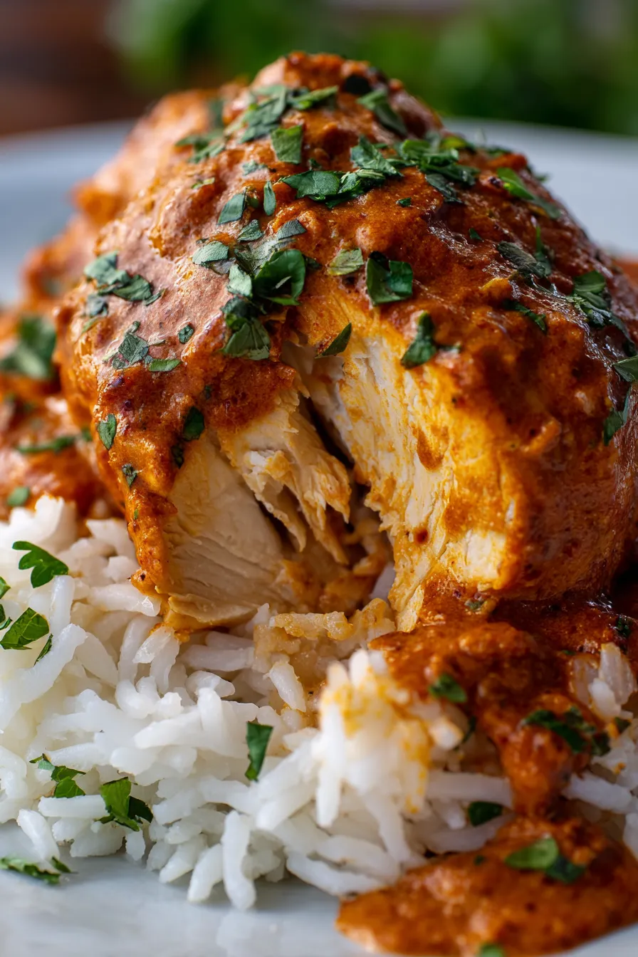 Indian butter chicken texture closeup