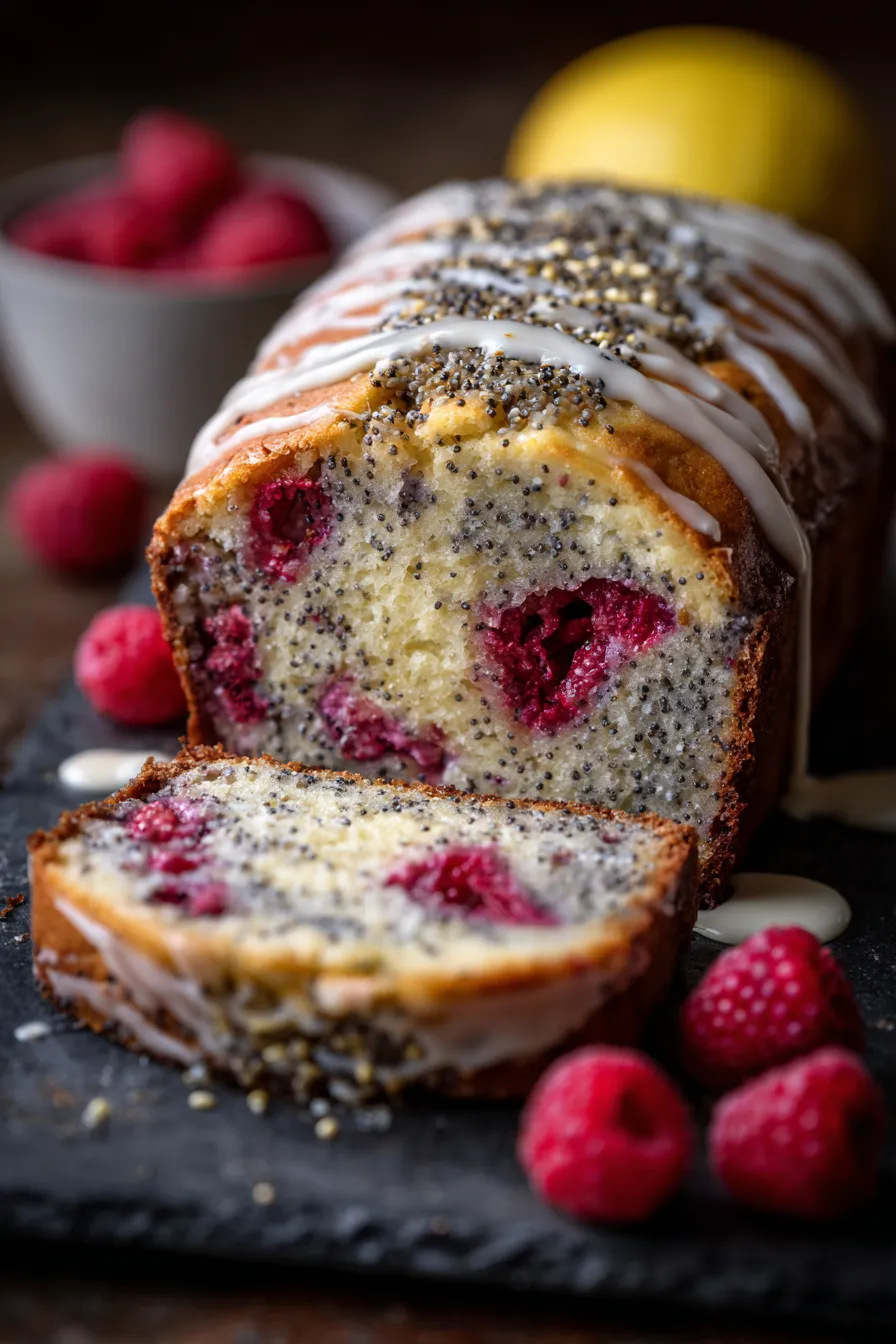 Best Ever Moist Lemon Raspberry Poppy Seed Bread Loaf