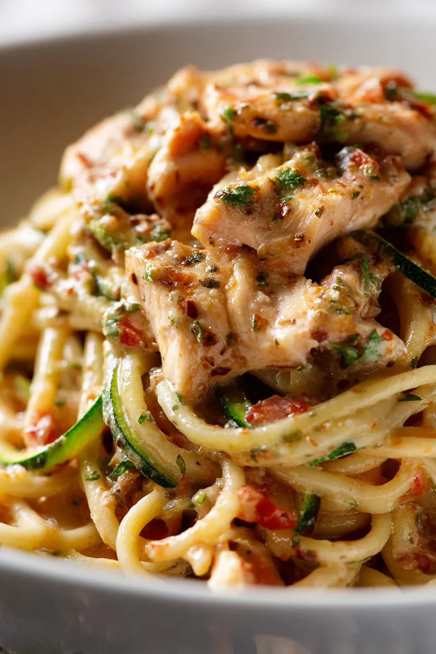 Easy Slow Cooker Chicken & Zucchini Pasta (30 Min Finish)