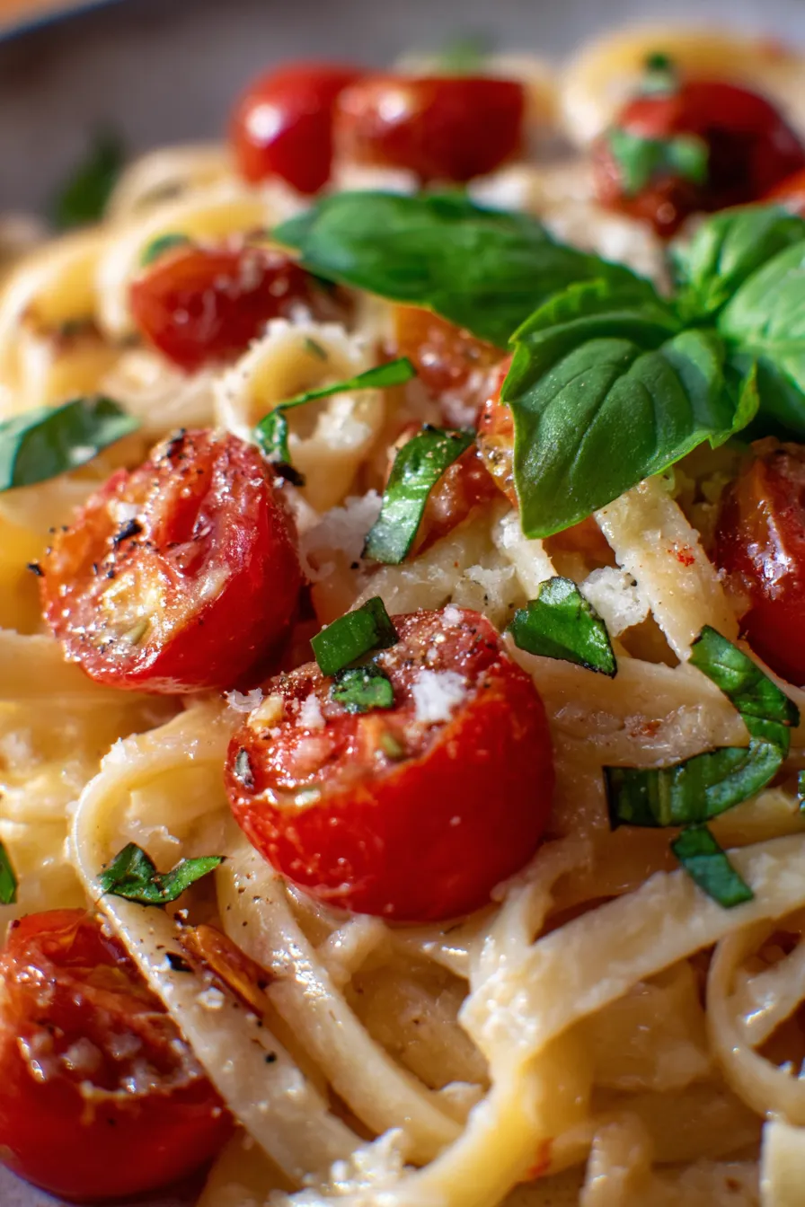 Alfredo with Cherry Tomatoes & Basil-closeup-sauce