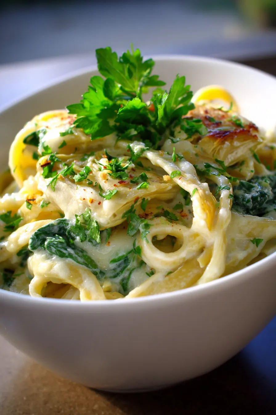 Creamy Alfredo with Spinach, Artichoke & Mozzarella – Easy!