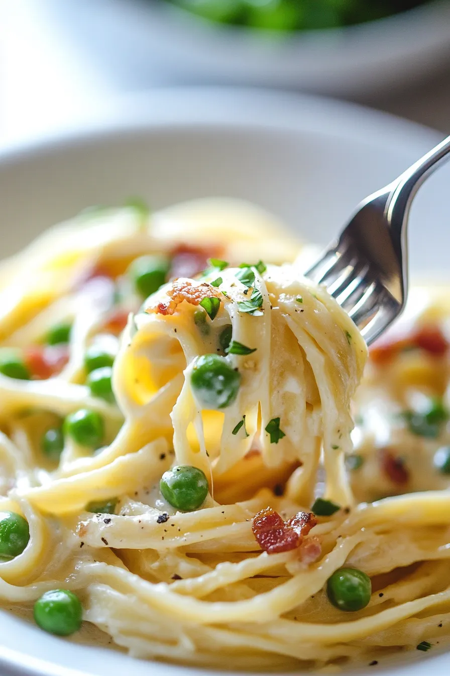 Alfredo with Sweet Peas & Crispy Bacon-serving-dish