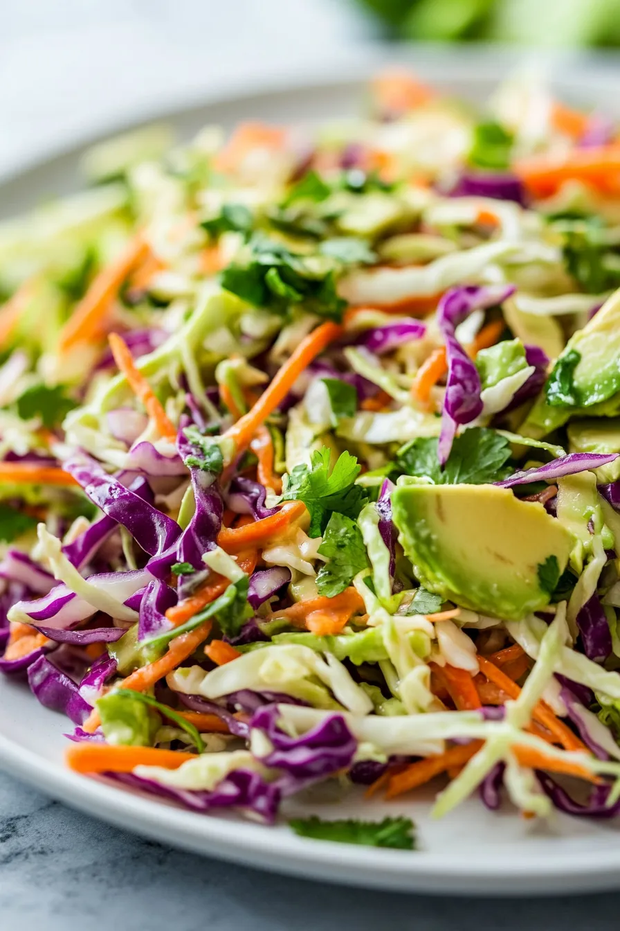 Avocado Lime Coleslaw No Mayo - recipe prep - colorful vegetables