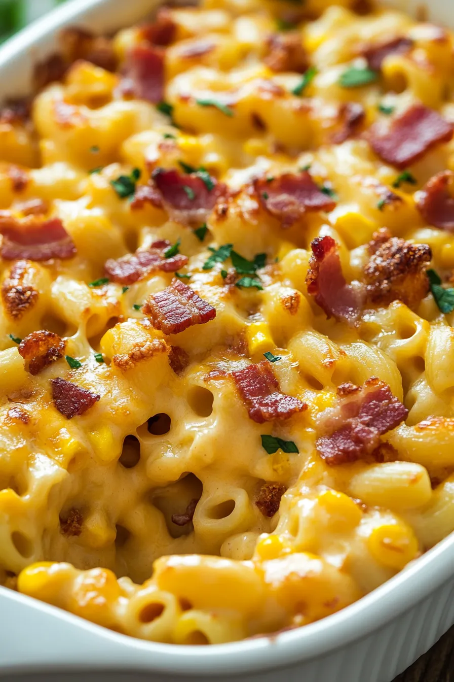 bacon mac and cheese-golden crust-serving bowl