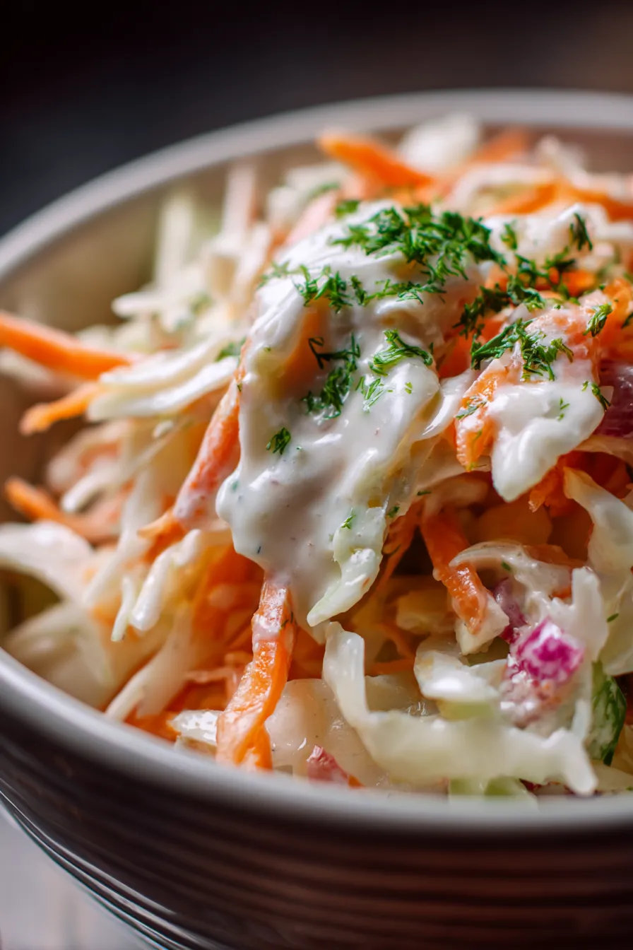 buttermilk dressing pouring over slaw