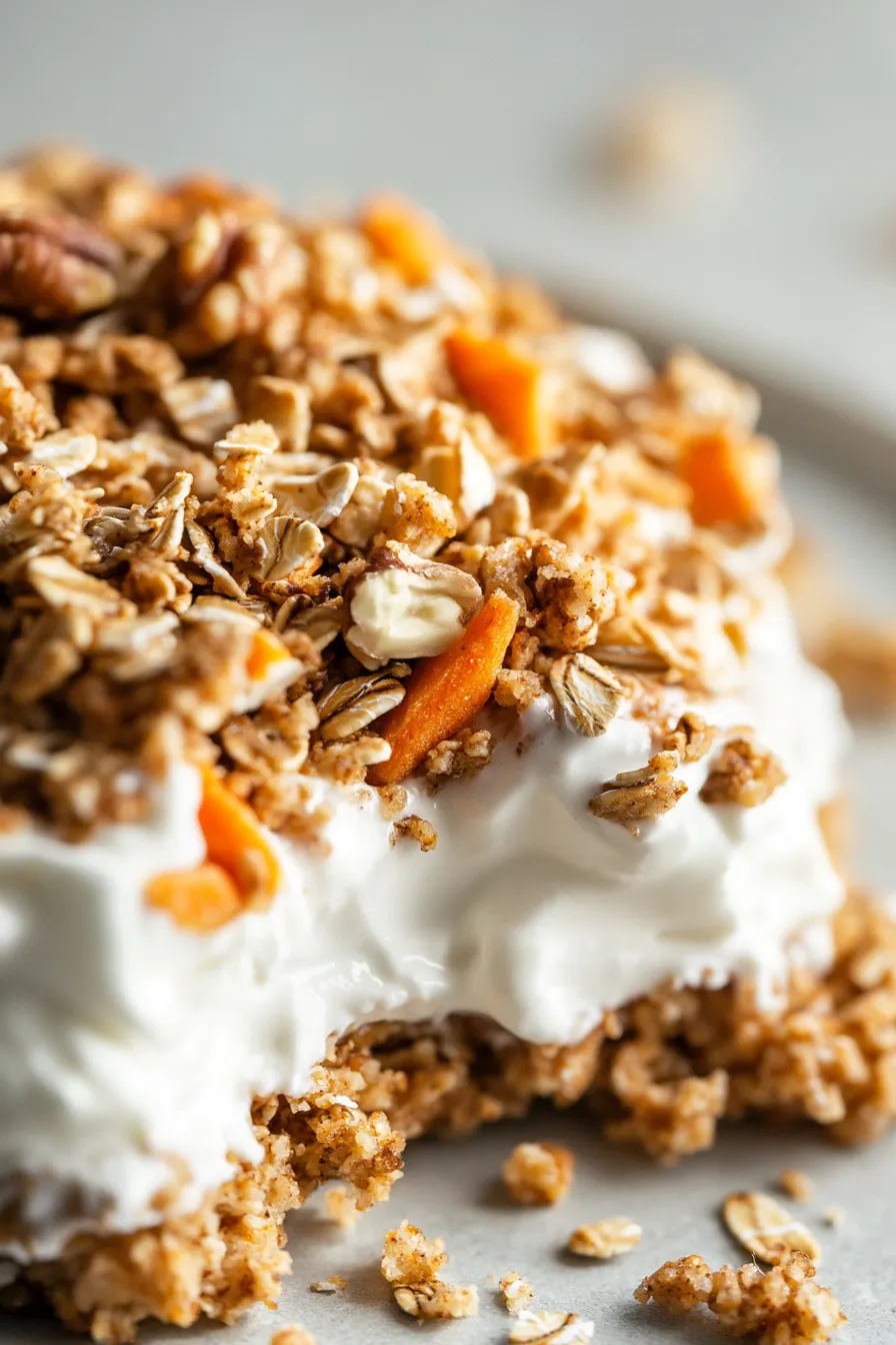 Carrot Cake Granola close-up, crunchy texture, visible carrots