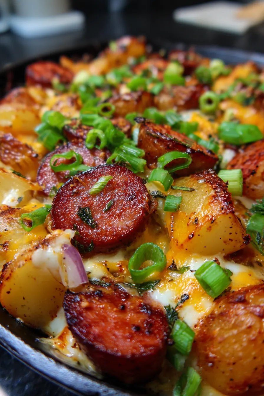 Cheesy Ranch Potatoes with Smoked Sausage (One-Pan Dinner)-serving-dish