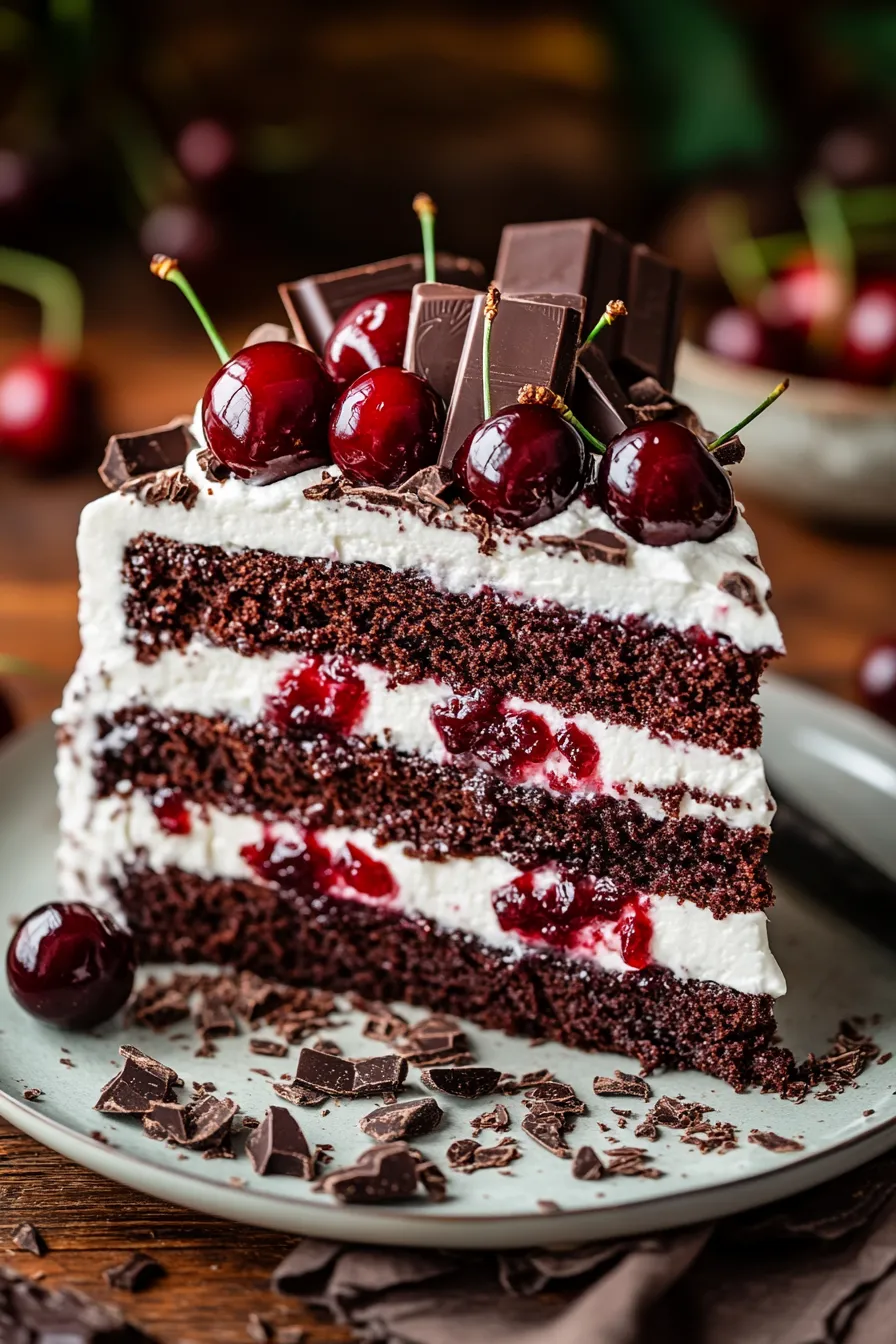 Cherry Chocolate Black Forest Style Cake-whole-overhead
