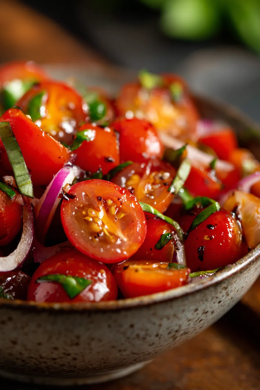Cherry Tomato Balsamic Salsa-ingredients-chopped-closeup