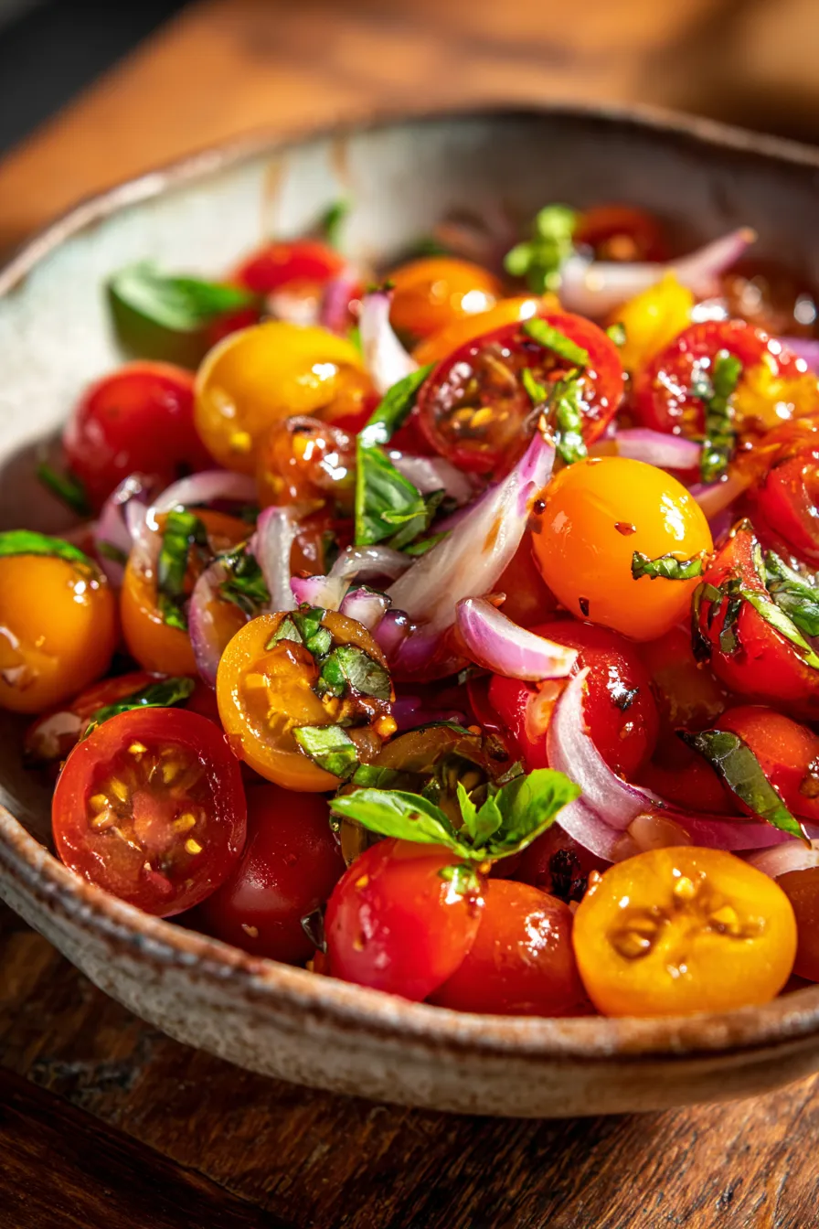 Cherry Tomato Balsamic Salsa-scooping-texture-vibrant