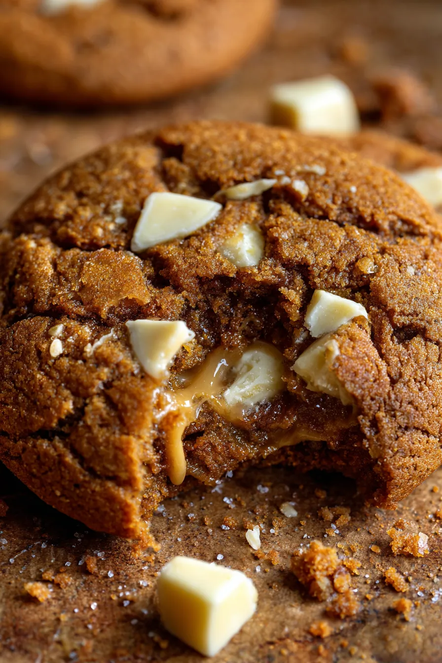 Chewy Gingerbread White Chocolate Cookies texture shot