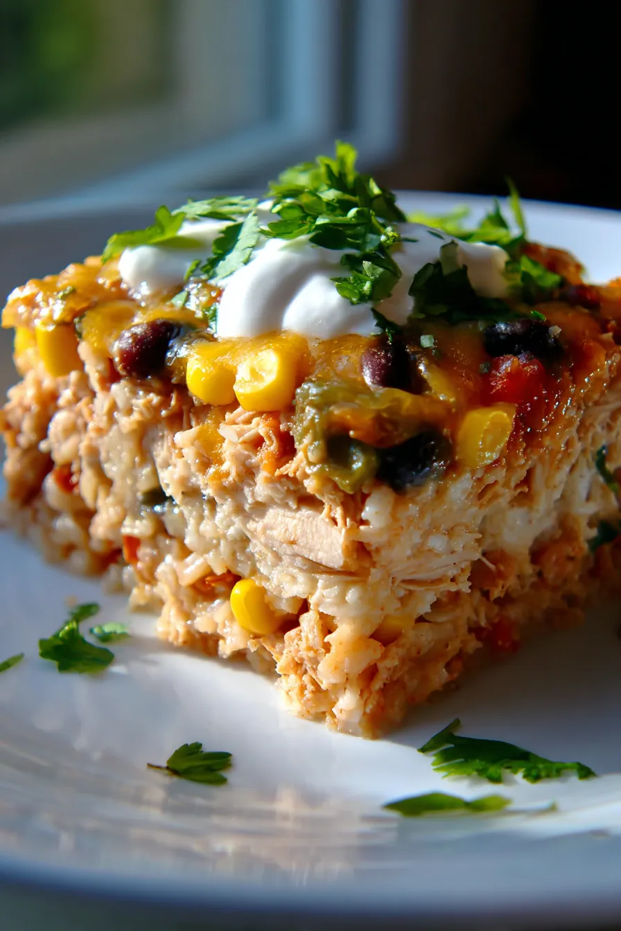 Chicken Burrito Casserole-serving-garnish-vibrant