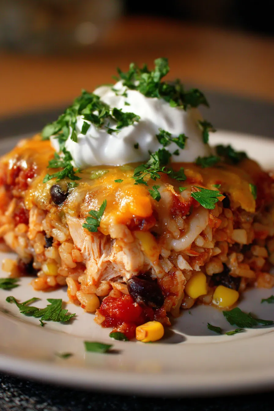 Chicken Burrito Casserole-slice-texture-closeup