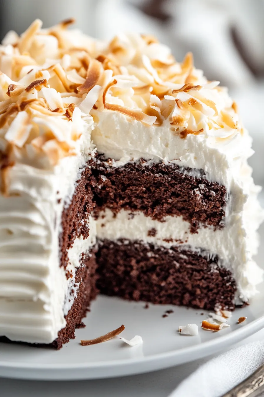 Chocolate Cake with Coconut Cream Frosting-layers-closeup