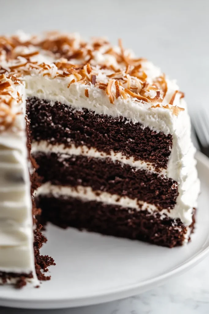 Decadent Chocolate Cake with Fluffy Coconut Cream Frosting
