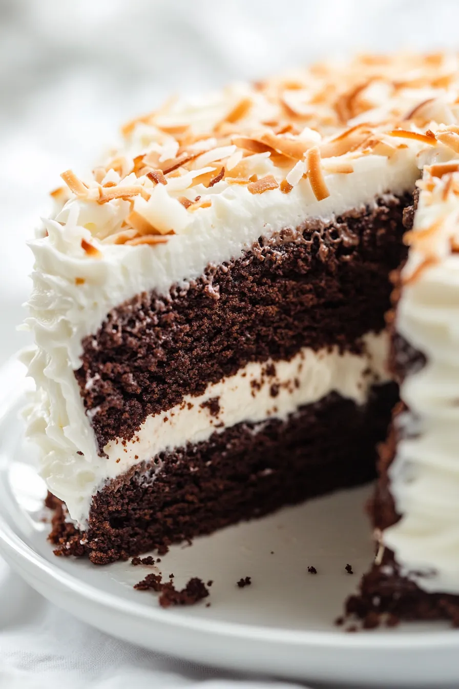 Chocolate Cake with Coconut Cream Frosting-toastedcoconut-garnish