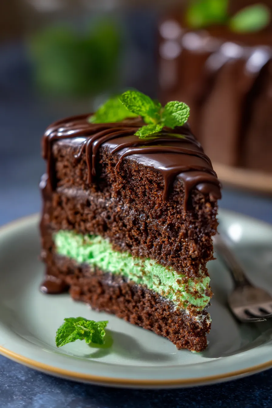 Chocolate Cake with Mint Fudge Filling-garnished-overhead