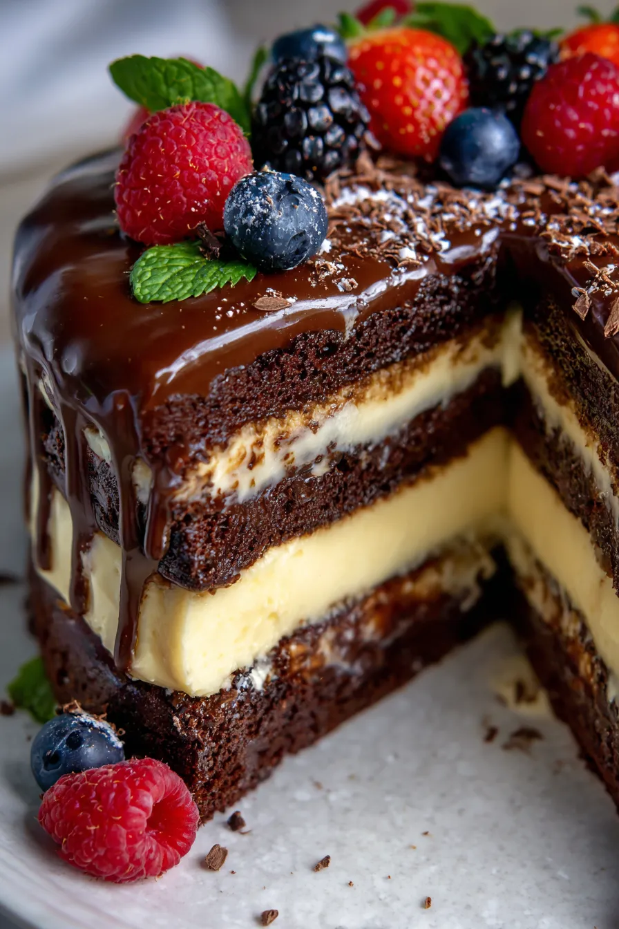 Chocolate Cake with Vanilla Custard Layers-fullcake-topview