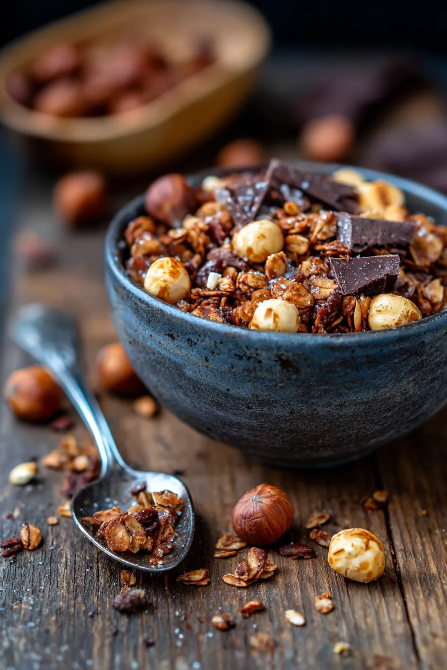 Chocolate Hazelnut Spread Granola-clusters-closeup