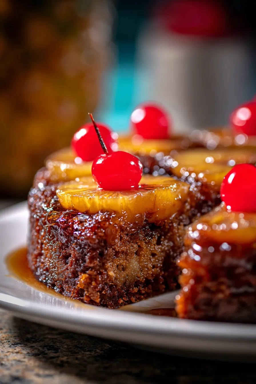 Chocolate Pineapple Upside-Down Cake-slice-closeup