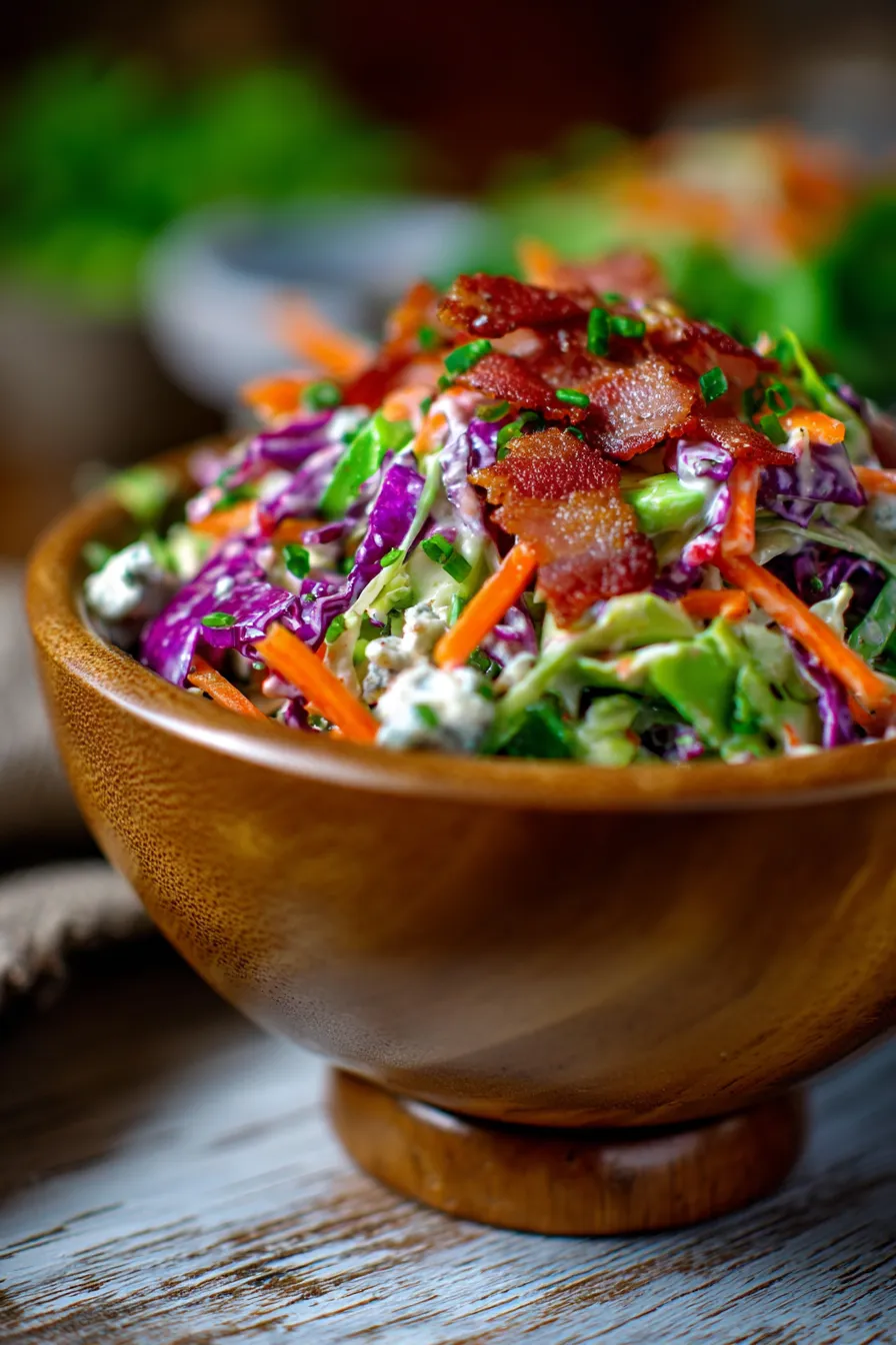 Coleslaw with Blue Cheese & Bacon-serving-bowl-rustic