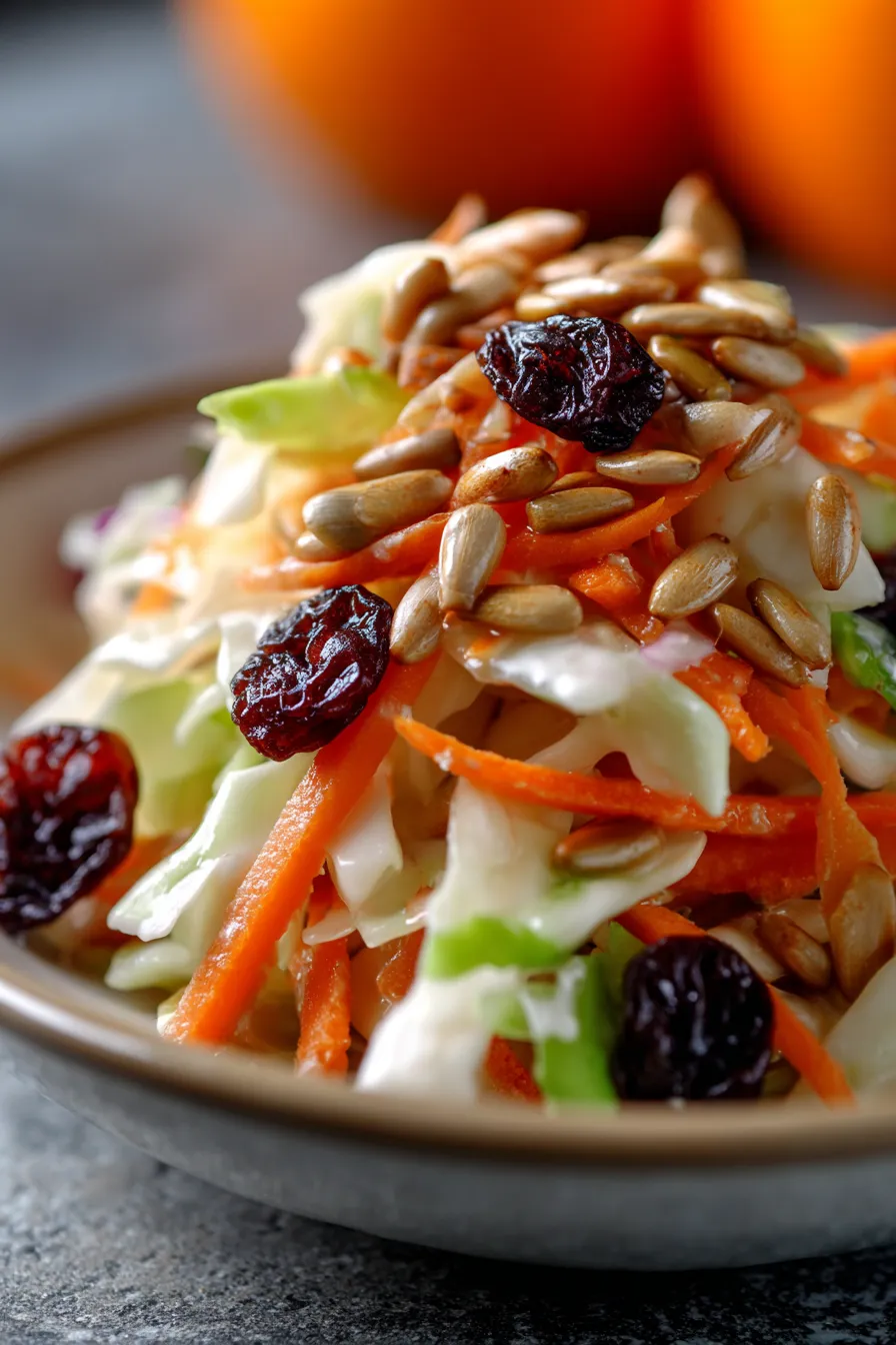 Coleslaw with Raisins and Sunflower Seeds-bowl-overhead