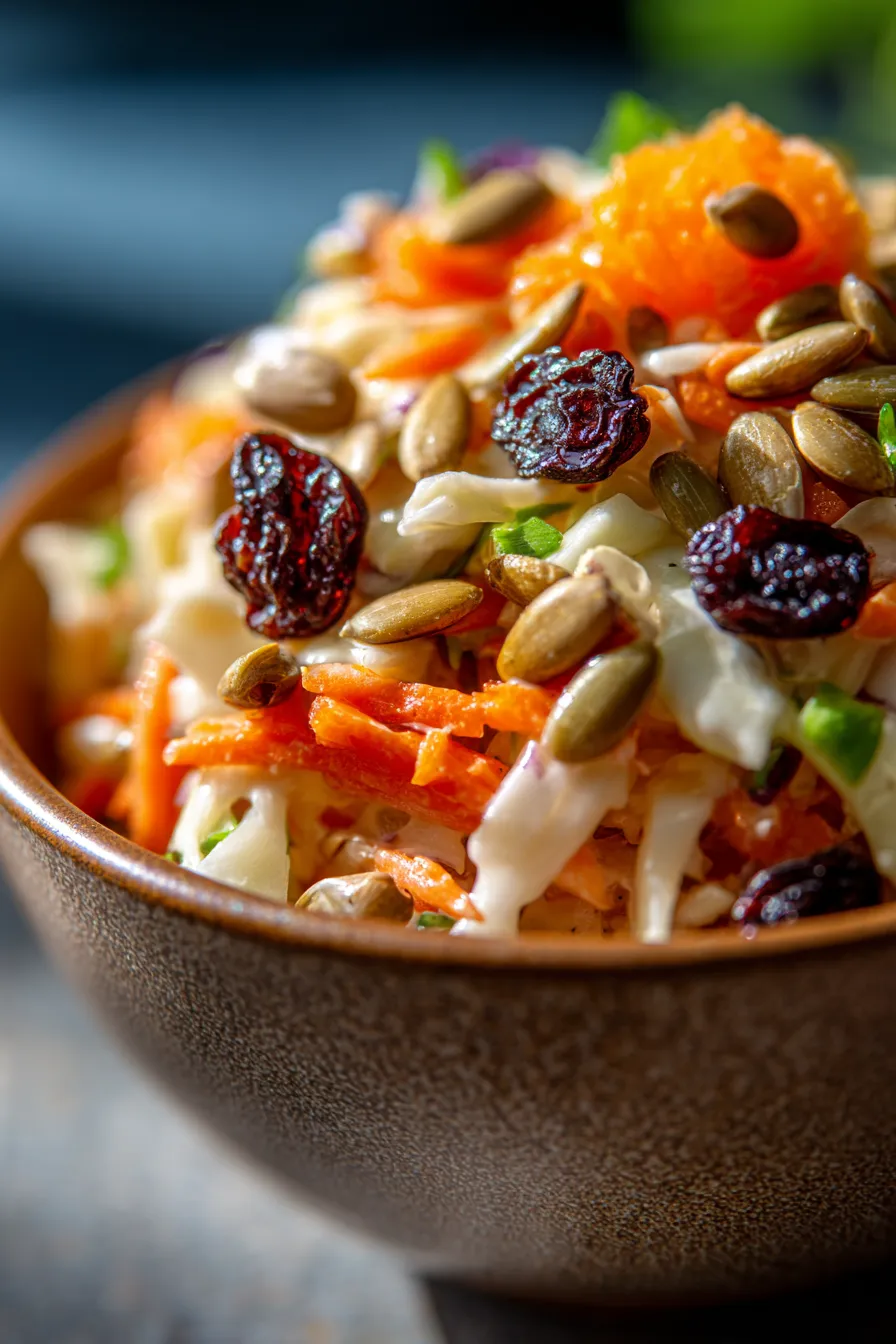 Sweet & Crunchy Coleslaw with Raisins & Sunflower Seeds