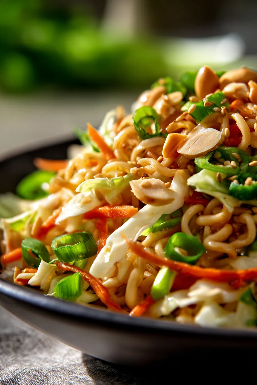 Coleslaw with sesame dressing closeup