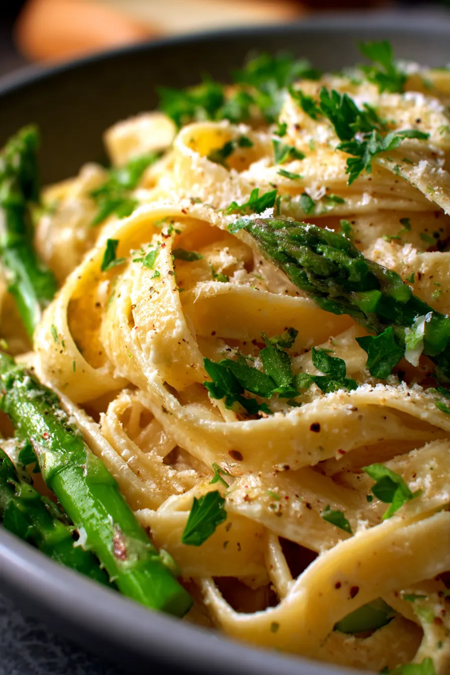 Creamy Alfredo with Asparagus Tips-serving-fork