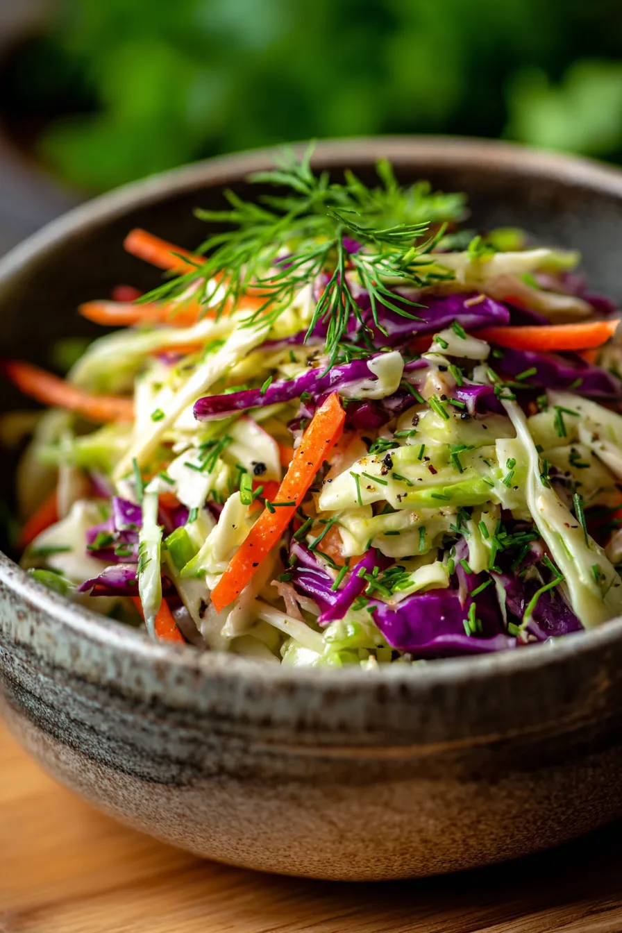 Creamy Herb Coleslaw with Chives-serving-spoon