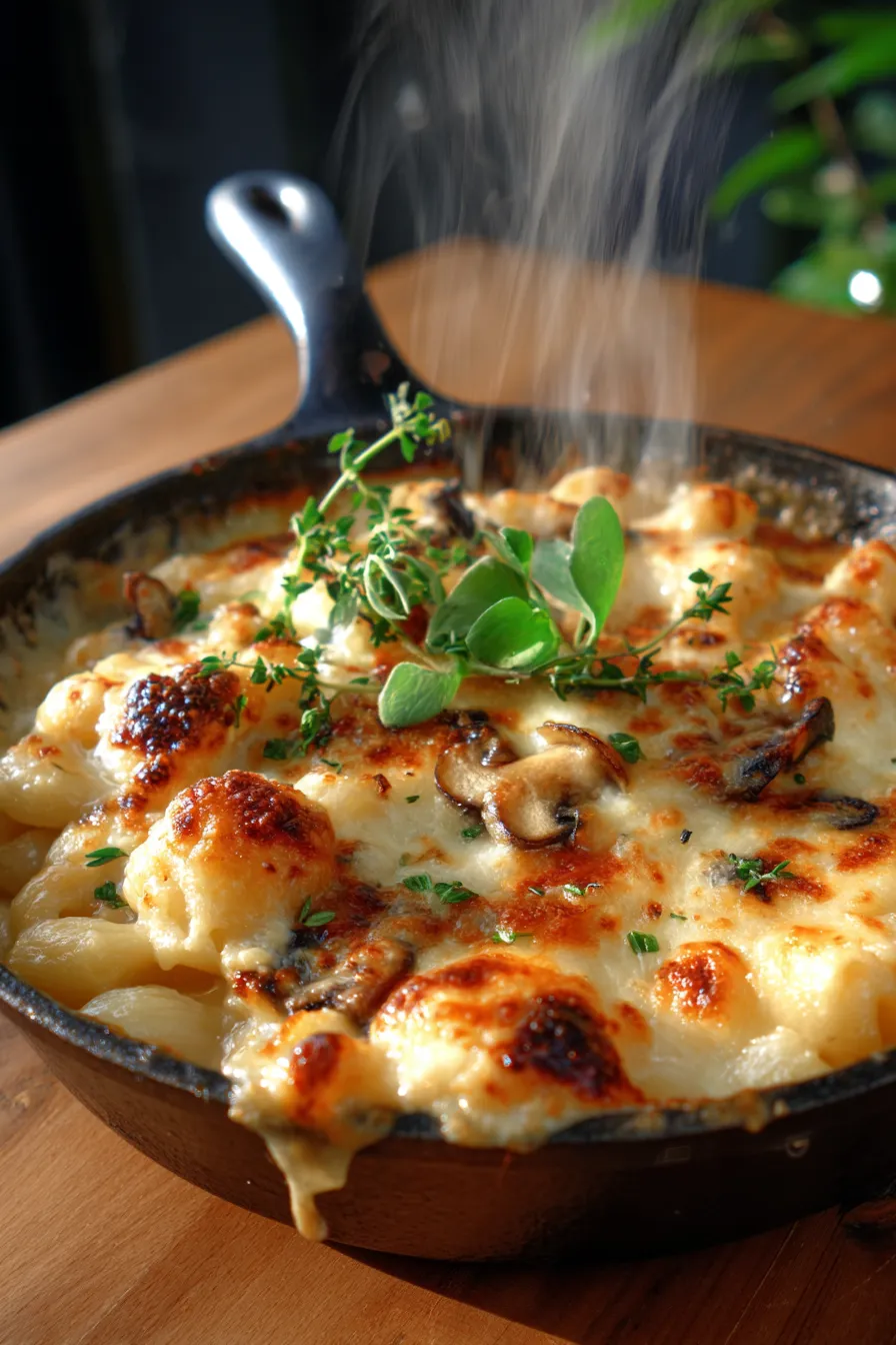 creamy mushroom thyme mac and cheese-texture-closeup